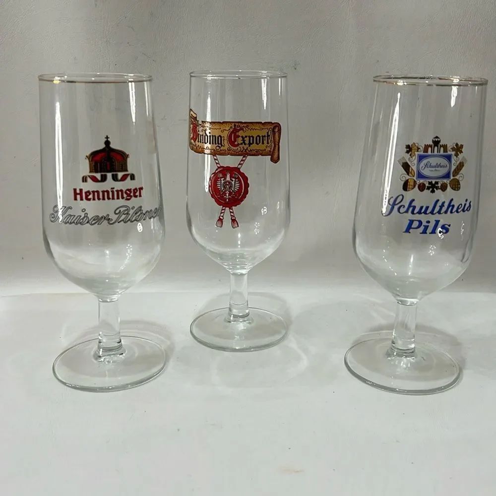 Beer Glasses 8 Oz Henninger Binding Export Schultheis Pils Vintage Set Of 3